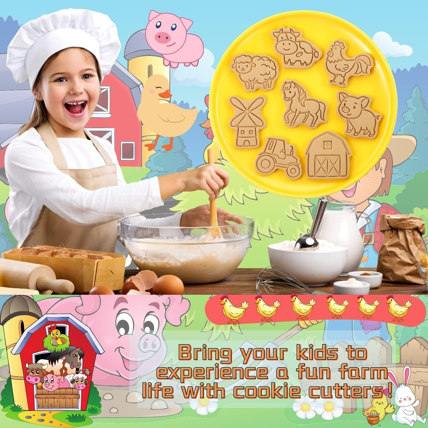 Crethinkaty Farm Animal Cookie Cutter Set-8 Plastic Cookie Stamp- Farm Animal Theme Fun Cookie Mold, Children'S Baking Set. - Small Animal image number 2