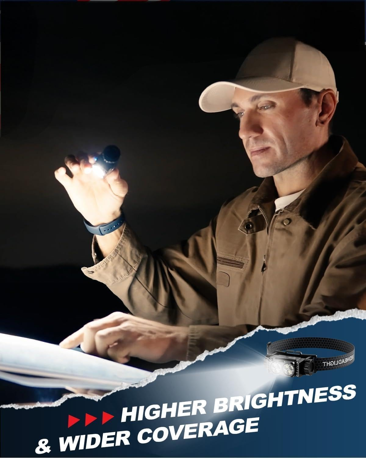 Headlamp Rechargeable, 2PCS 4500L Super Bright Light Bright LED Rechargeable Headlight with White Light, Waterproof Head Lamp with Headband for Outdoor Camping, Hiking, Camping Essentials, Working image number 2