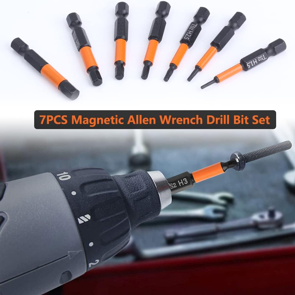 Saipe 7Pcs Magnetic Allen Wrench Drill Bit Set H1.5-H6 Metric Impact Hex Head Screwdriver Bit Set 1/4 Inch Hex Shank Hex Bits Set S2 Steel (2 Inch / 50Mm Length) image number 4
