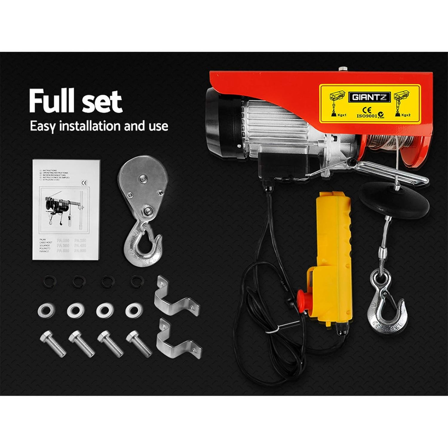 Giantz Electric Hoist, 250Kg 510W Rope Tool Electronic Cable Hoists Lift Crane Remote Control Chain Lifting Winch Home Garage Work Machine, 18M High Tensile Cables Magnetic Single Double Ropes Red image number 1