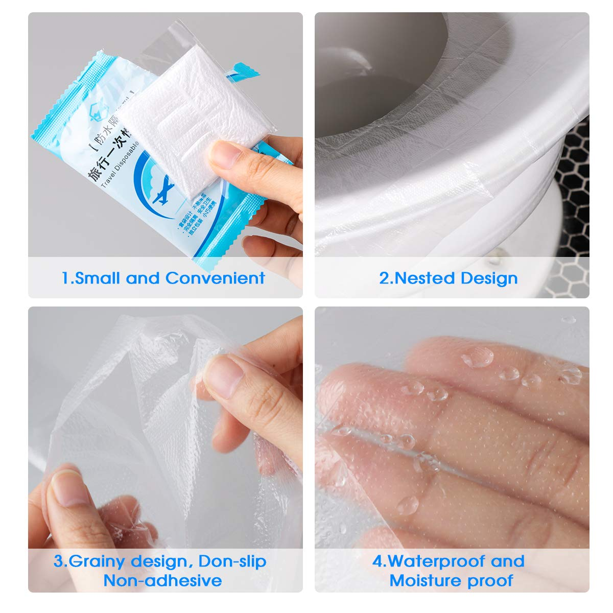 Surplex 50 Pcs Disposable Toilet Seat Covers Plastic, Antibacterial Waterproof Portable Potty Seat Cover for Kids Pregnant Travel Hospital Public Toilet Hotel, Individually Wrapped Pocket Size image number 1