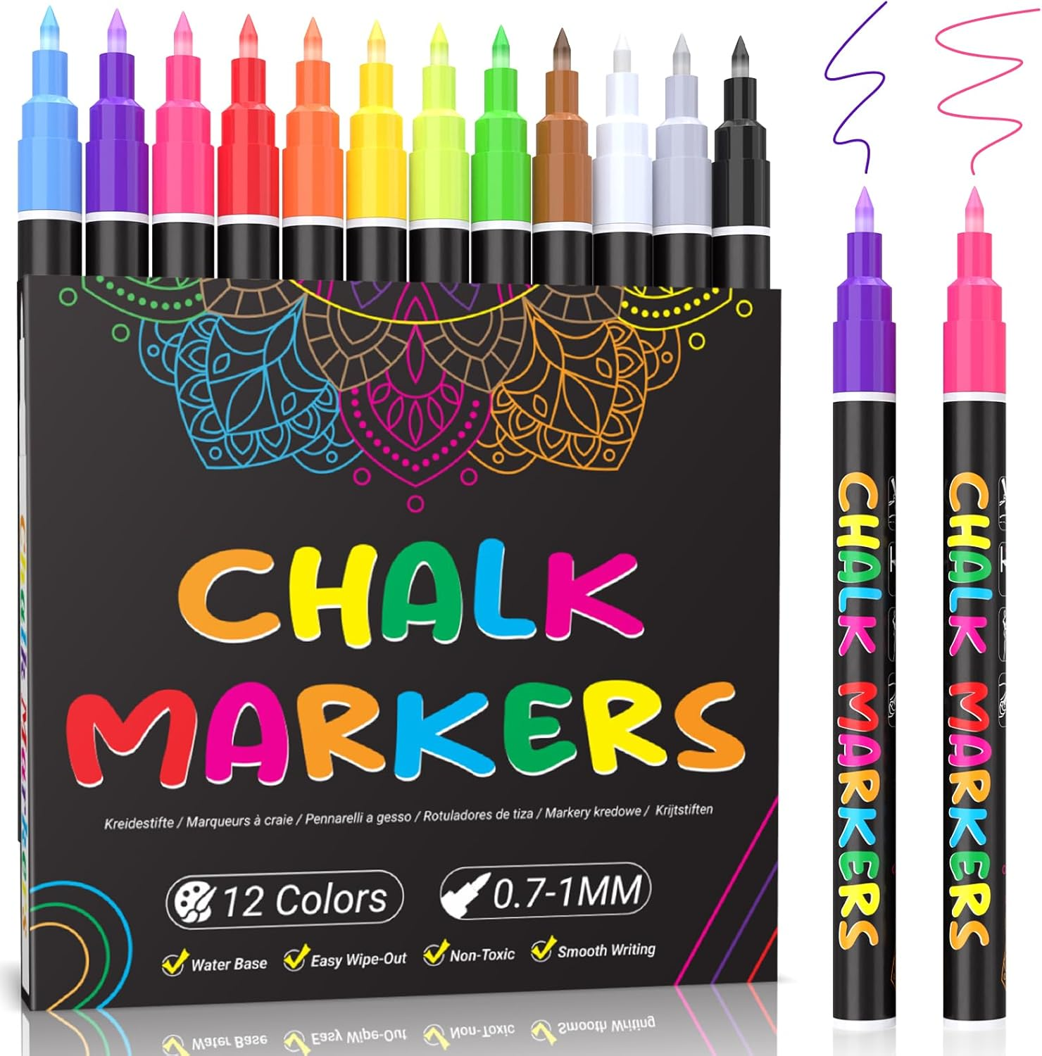 JR.WHITE Liquid Chalk Markers - Erasable 1Mm Fine Tip Chalk Pens, Whiteboard, Glass & Chalkboard Markers, Wet Erase for School, Restaurant, Fridge Calendar, Signs image number 2