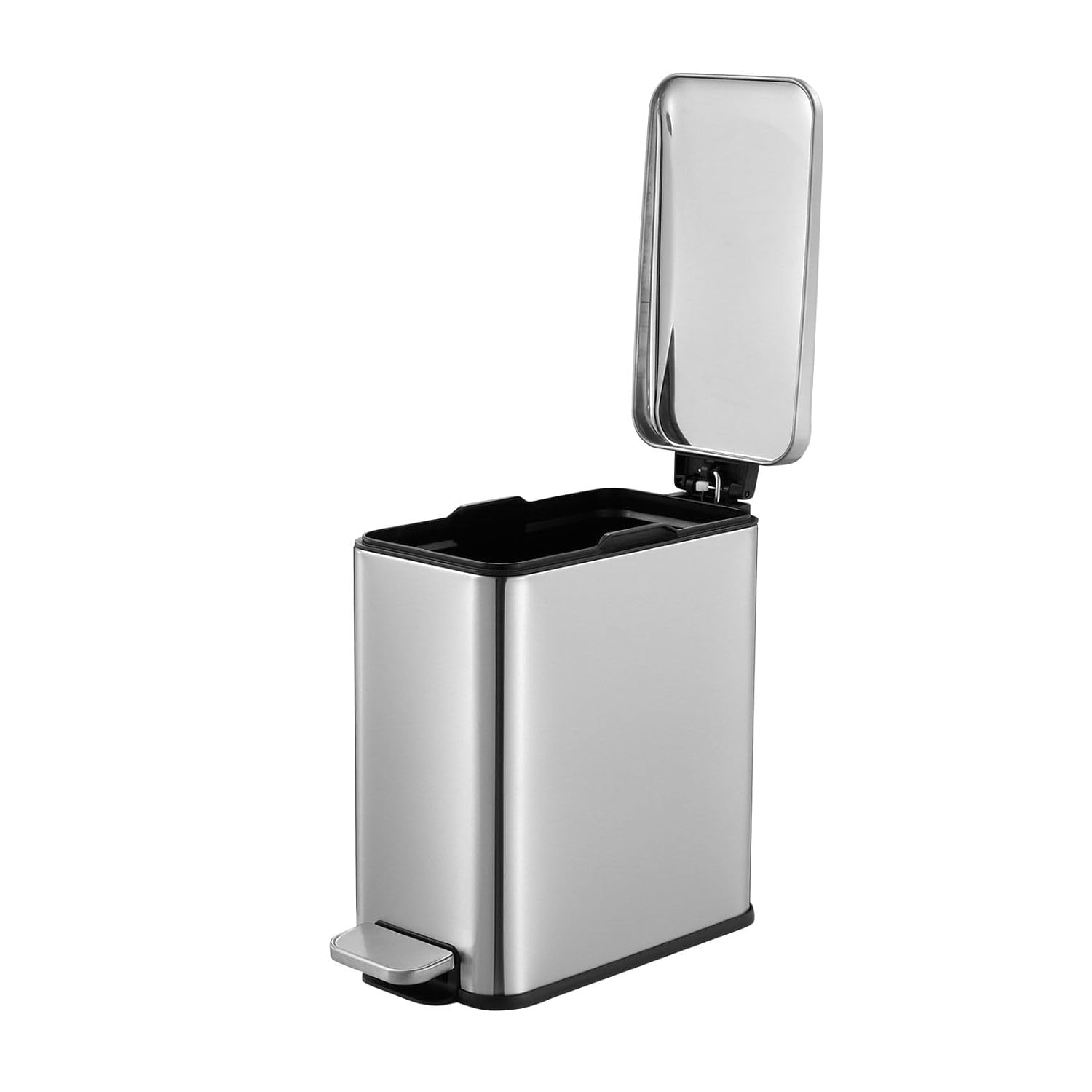 Maxkon 5L Small Pedal Rubbish Bin Stainless Steel Slim Waste Garbage Trash Can Soft Close Lid Bathroom Sliver 26 X 14 X 29 Cm