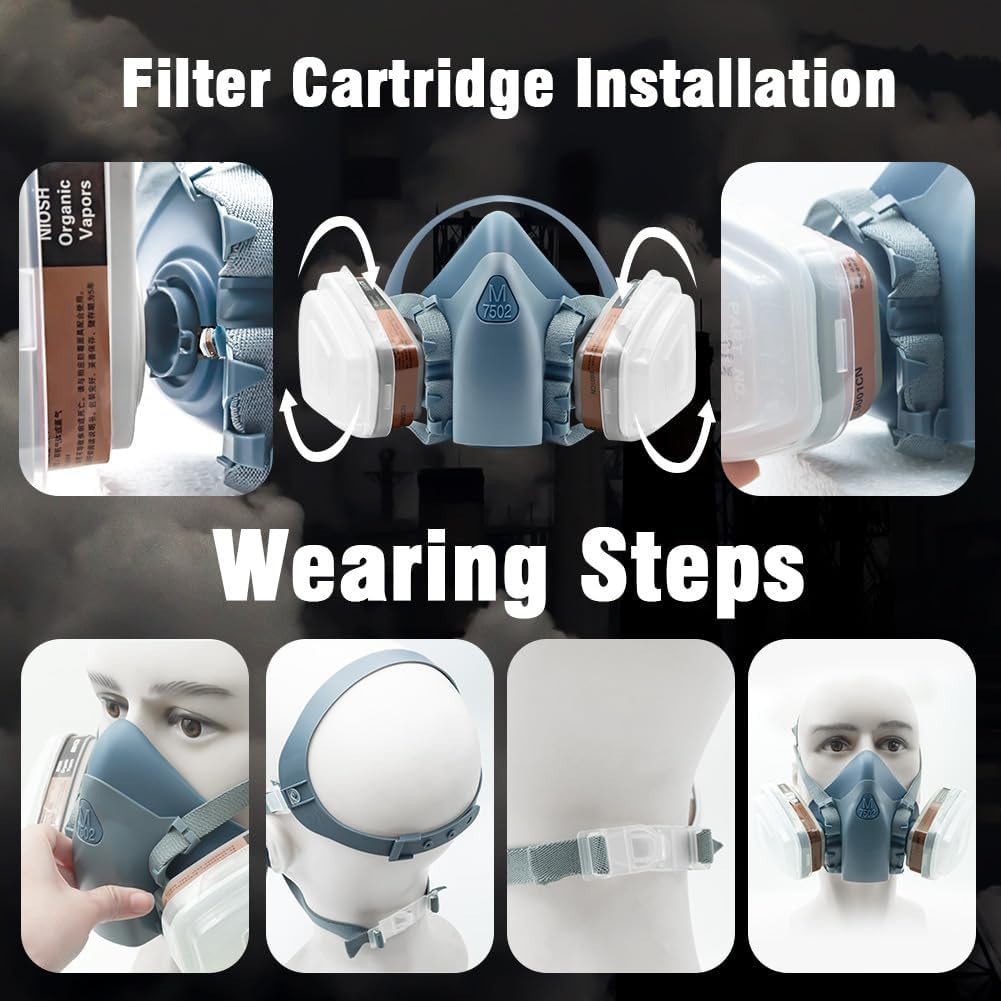 Half Face Respirator Mask Set, Reusable, for Sanding, Cutting, Painting, Woodworking, Polishing, Welding, Spraying image number 3