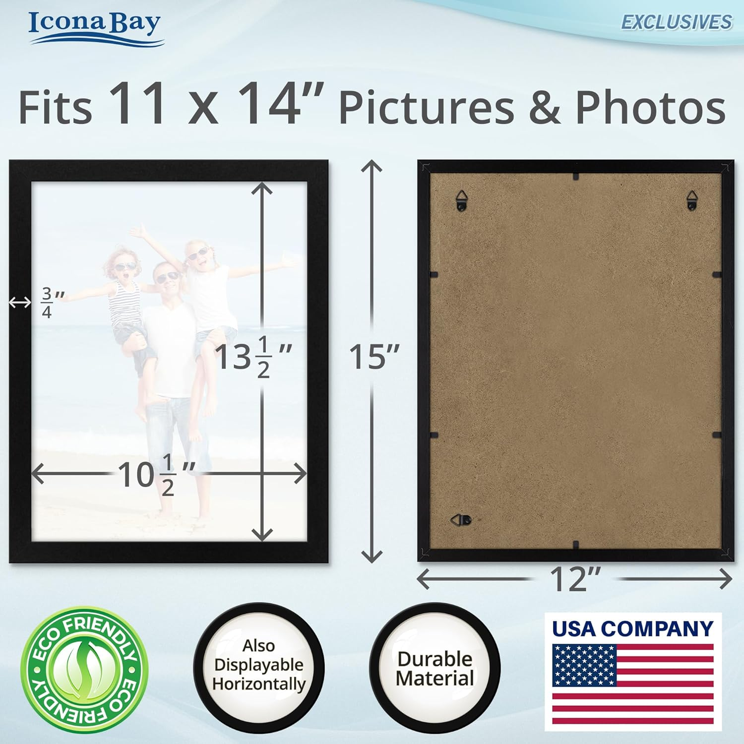 Icona Bay 11X14 Picture Frame (3 Pack, Black), Sturdy Wood Composite Photo Frame 11 X 14, Wall or Table Mount, Set of 3 Exclusives Collection image number 5