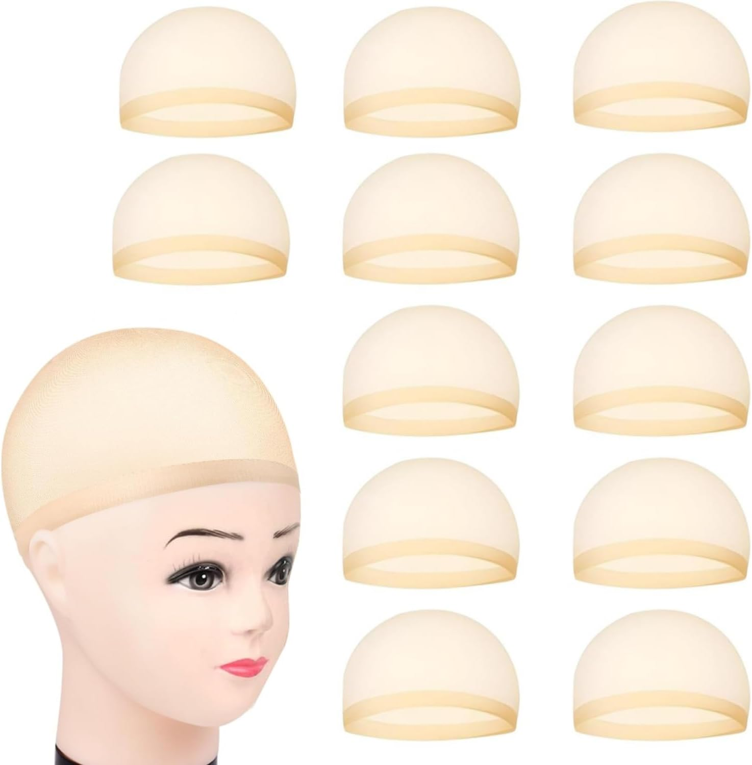 Wig Caps,12Pcs Nude Beige Stocking for Wigs Stretchy Nylon Natural Transparent HD Cap image number 5
