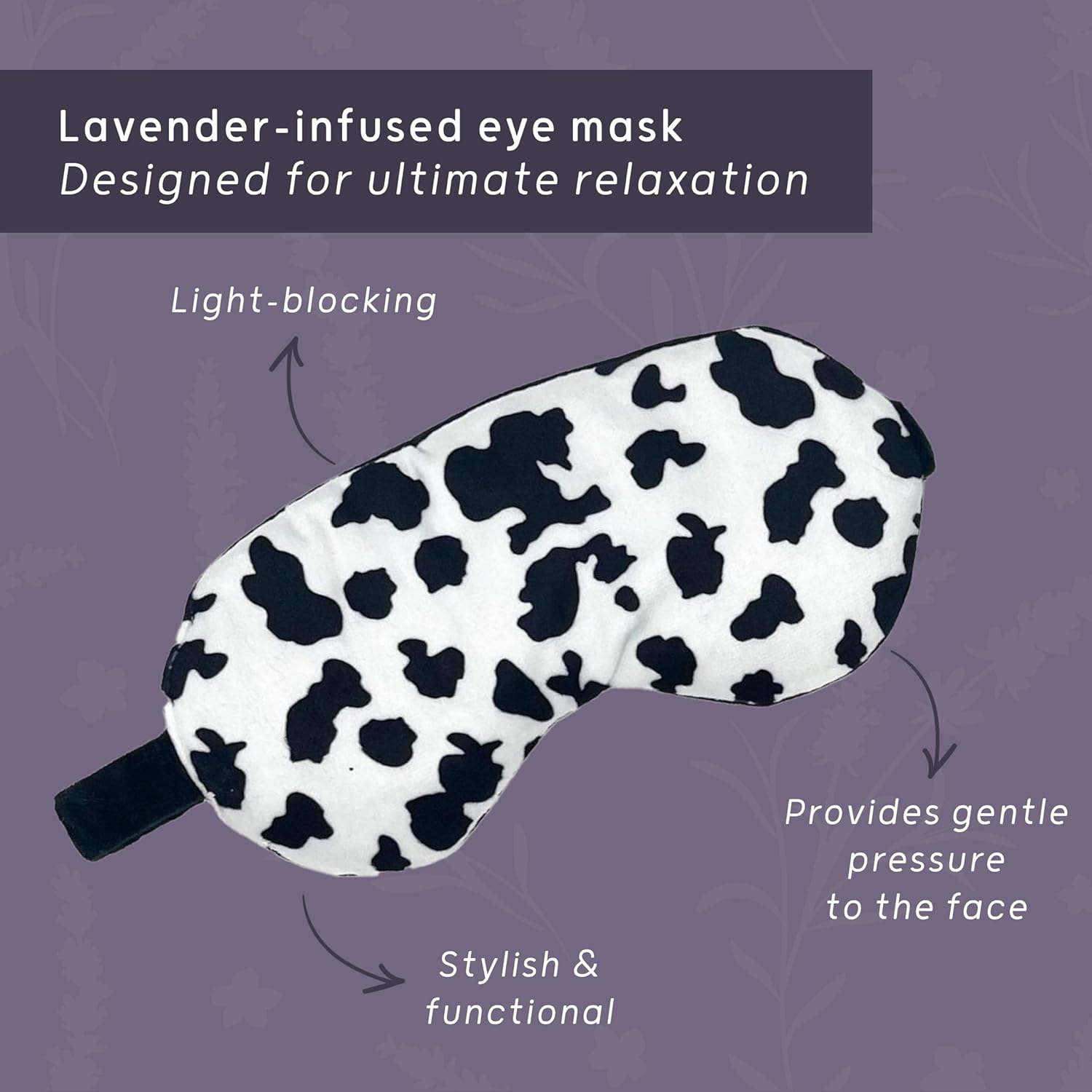 Level Deep Therapy Lavender Weighted Wheat Eye Masks - Microwaveable & Freezable - Soothing Heat Masks - Pain & Stress Relief - Migraines, Anxiety & Tension - Cow Print image number 1