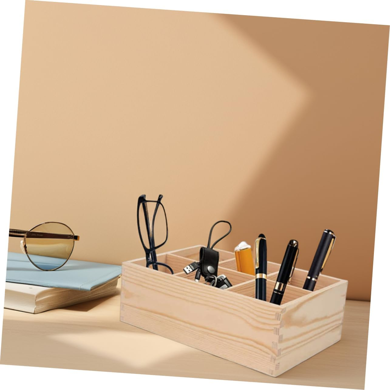 Tofficu 2Pcs Wooden Pencil Case Desk Organizer Storage Box for Stationery Wood Pen Holder Crayon Organizer for Office School image number 6