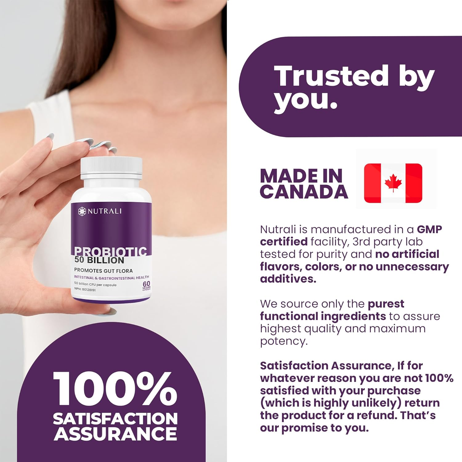 50 BILLION Daily Probiotic for Men & Women, 15 Strains Active Culture. Relieves Bloating and Constipation, Improved Digestion and Gut Health Supplement, Non-Gmo, Vegan, Gluten Free. 60 Powerful Easy to Swallow Capsules. image number 4