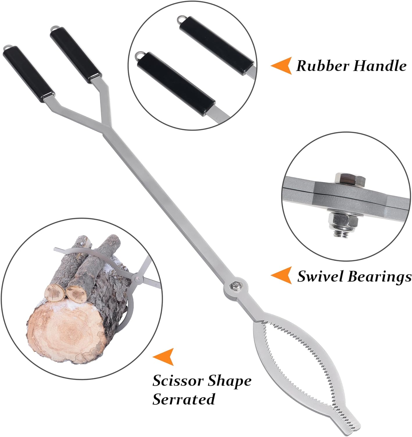 40" Fire Tongs Firewood Grabbers, Stainless Steel Large Fire Pit Tool Indoor Fireplace Outdoor Bonfire Campfire Backyard Deck Camping Log Grabbers Tool image number 2