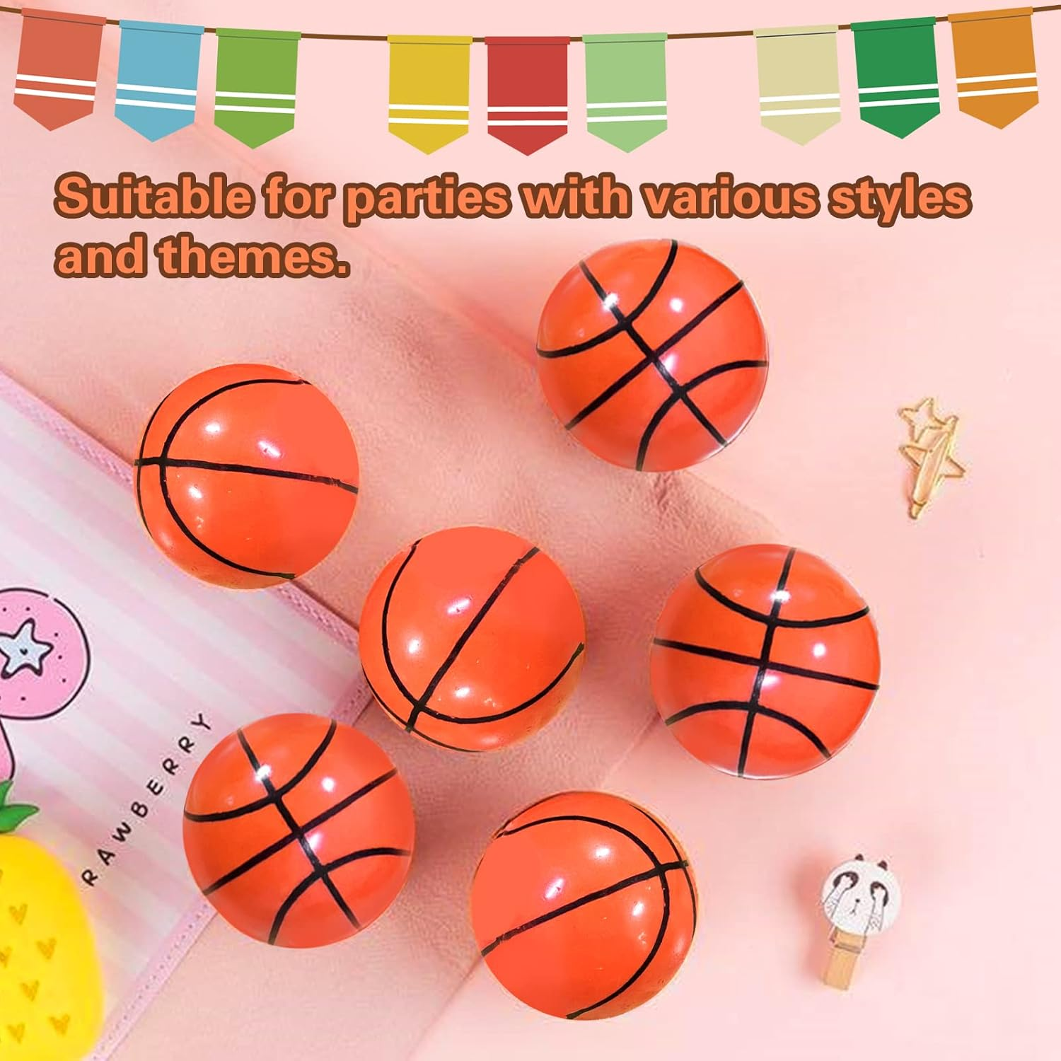 24Pcs Sports Bouncy Balls,Basketball Party Favors for Kids,High Bouncing Basketball Ball,Halloween Bouncing Balls for Party Favors,Ball Games,Stocking Stuffers(32Mm) image number 4