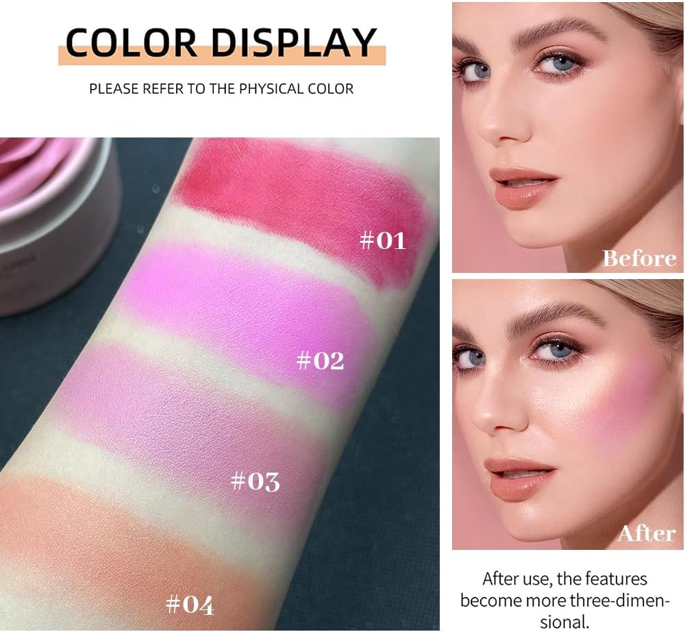 4-Color 3D Rose Petal Blush, Flower Petal Powder Blush for Cheek, Natural Finish Long-Lasting Shimmer Face Rubor Highlighter Makeup Blush for Women(#03, 0.211 OZ) - 01 image number 5