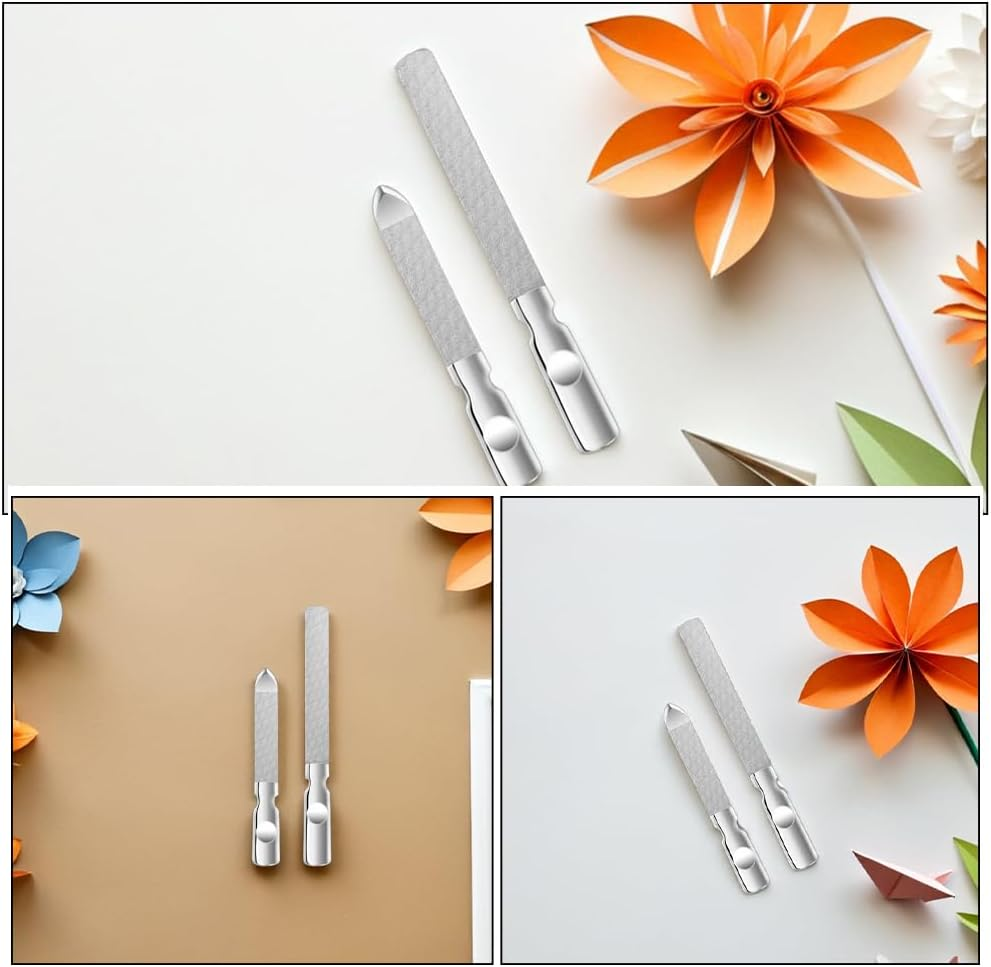 WOONEKY 1 Set Nail File: Double Sided Stainless Steel Nail File with - Portable Manicure Fingernail Buffer Care Tools for Home Travel Use
