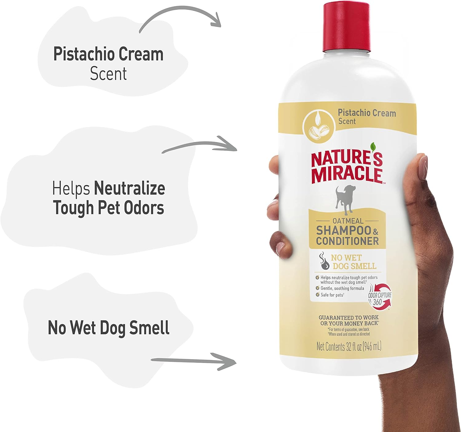 Nature&rsquo;S Miracle Oatmeal Shampoo & Conditioner, 946Ml, No Wet Dog Smell, Gentle Formula, Locked in Moisture, Pistachio Cream Scent image number 5