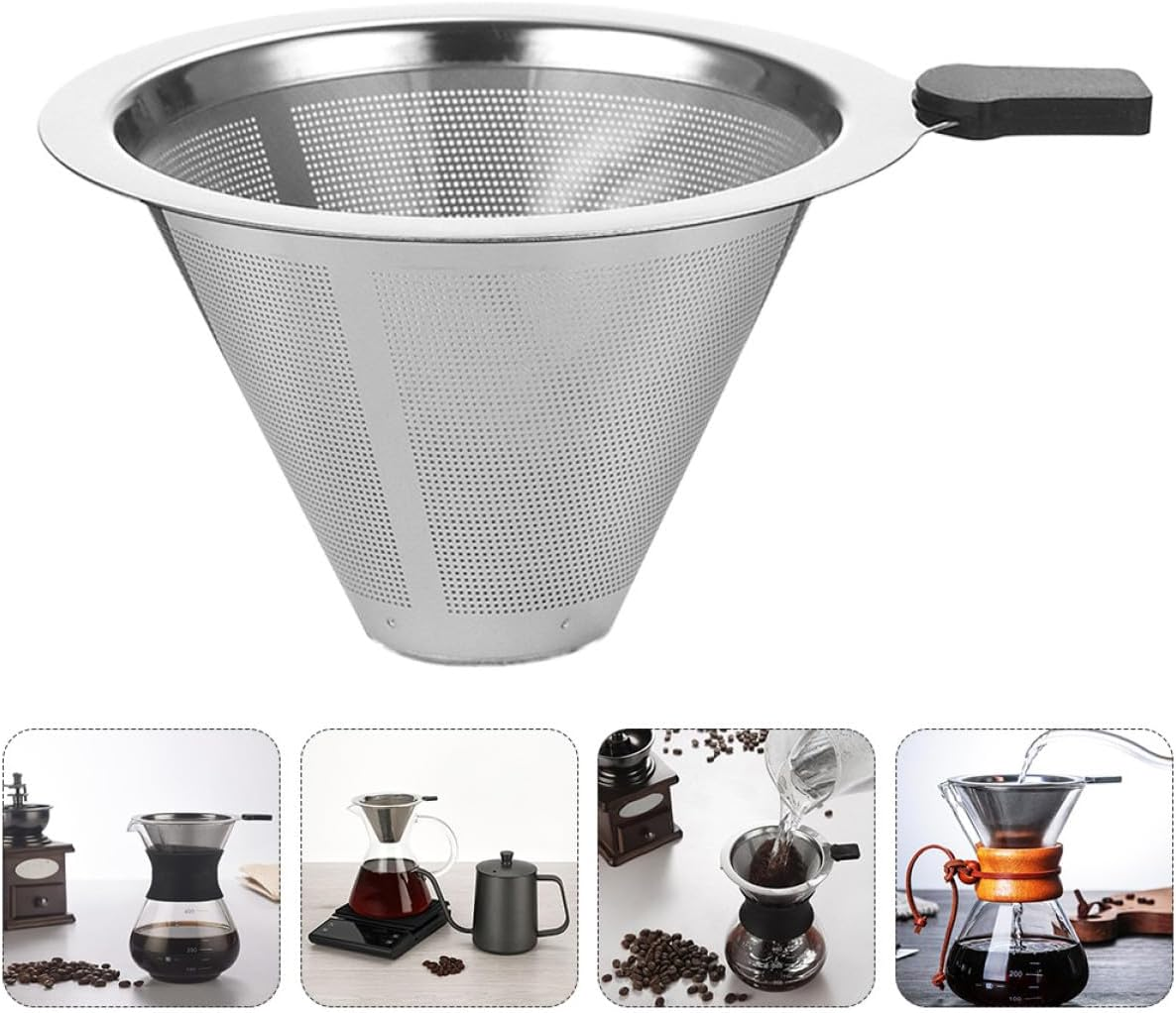 ADOCARN Stainless Steel Coffee Filter Mesh, Rust-Proof Reusable Drip Coffee Strainer with Handle, Food-Grade Sifter for Manual Brewing and Tea Infusion, Suitable for Home and Travel Use image number 1