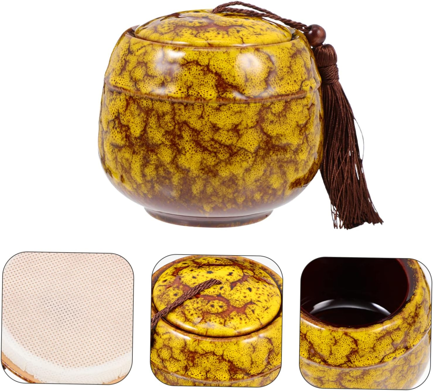 Traditional Ceramic Tea Canister Tassel Lid Vintage Tea Storage Jar for Home Organization Airtight Food Storage for Spices image number 1