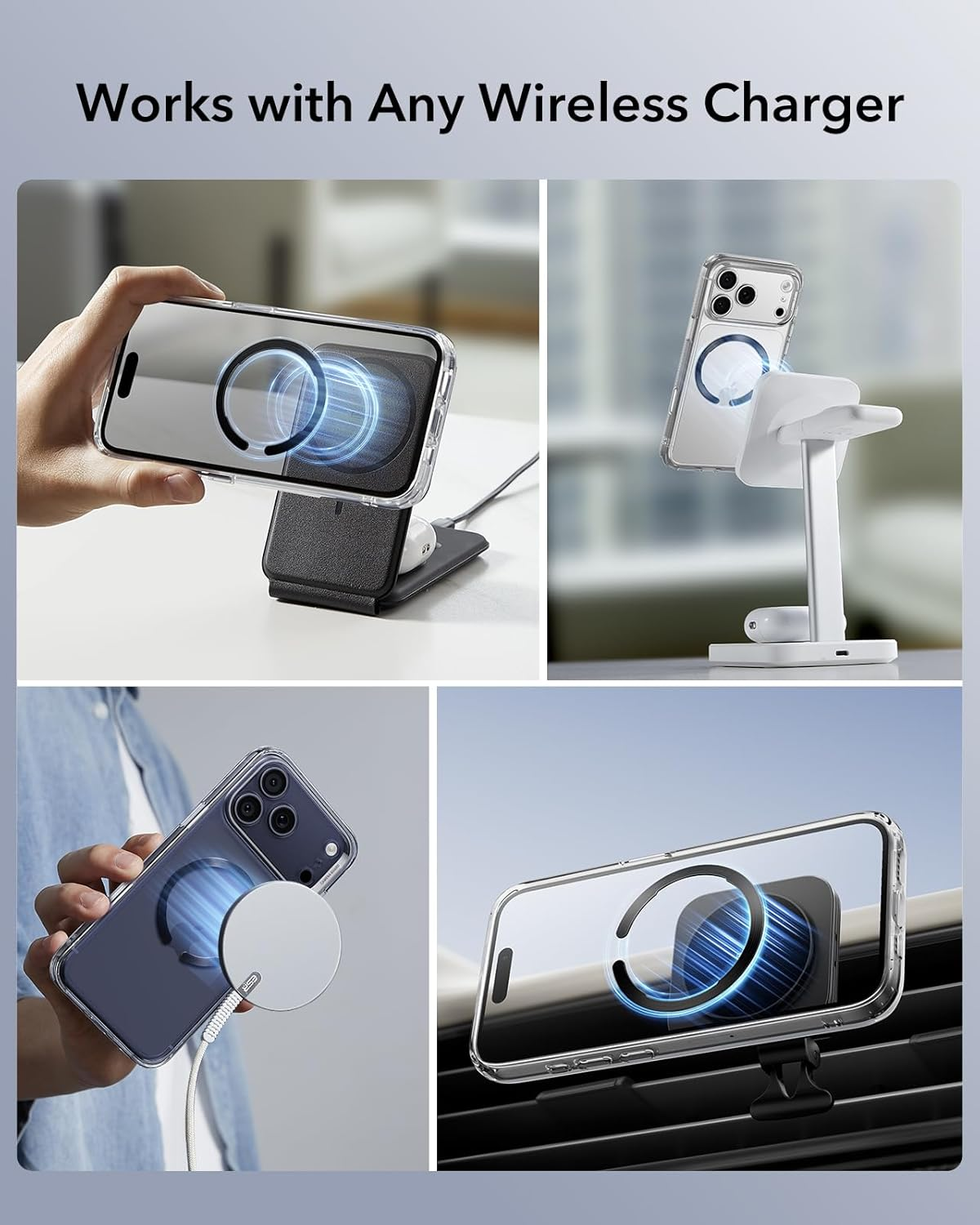 ESR for Magsafe Ring, Ultra-Thin(0.4Mm) for Magsafe Sticker,2 Pack Universal Magnetic Wireless Charger Conversion Kit for Iphone 17/16/16E/15/14/13, Galaxy S24/S23, Mag Safe Accessories,Black & Silver image number 2