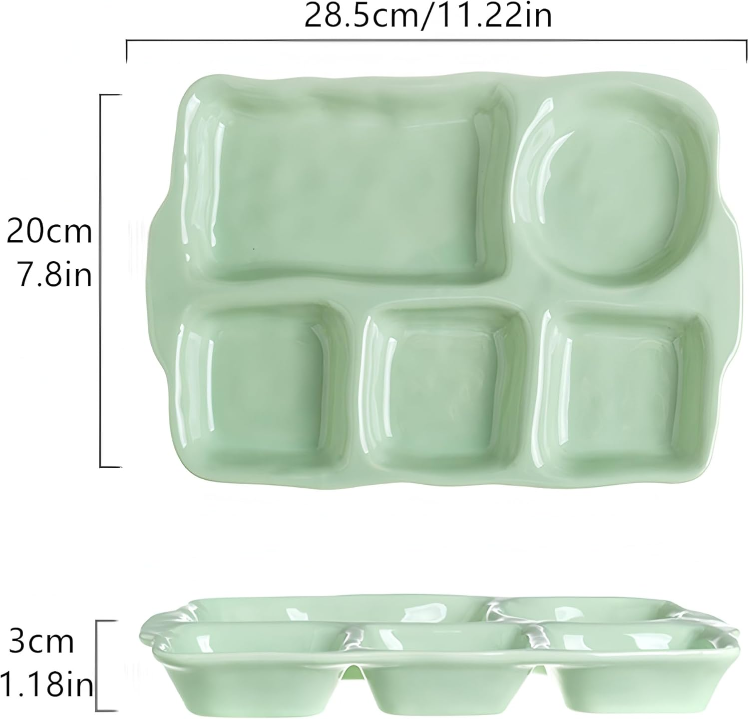 Ceramic Divided Plate, Green 5 Compartment Rectangular Dinner Plate, Precise Portion Control, Dalanced Nutrition, Oven and Microwave Safe, Suitable for All Occasions image number 2