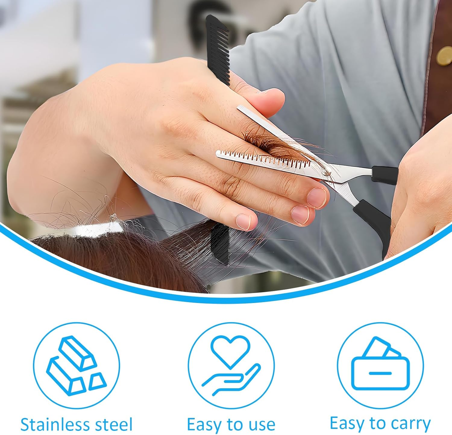 Tiyiyok Hairdressing Scissors, Hair Cutting Scissors, Set of 3 for Comfortable Grip for Beautiful Hairstyles, Barbershop, Barber, for Men, Women and Children, for Family Use (17 Cm) image number 1