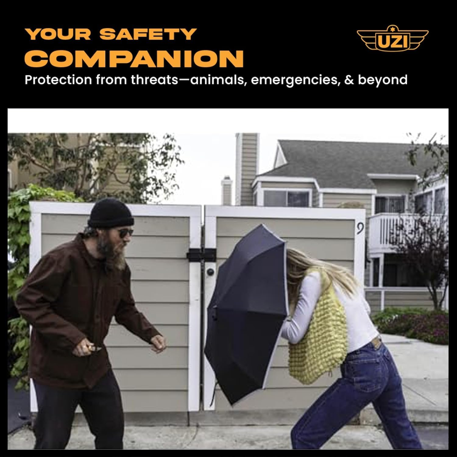 Uzi Tactical Self Defense Umbrella &ndash; Windproof Unbreakable Fiberglass with Carbide Tip - Lightweight, Large, Portable, Travel Umbrella for Men & Women &ndash; Combat-Ready for Rain, Snow & Wind image number 2