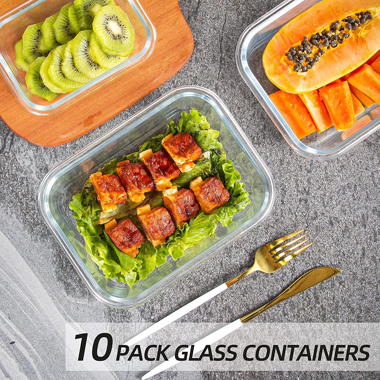 10 Pack Glass Food Storage Containers with Lids Airtight Glass Meal Prep Containers, Stackable & Leak-Proof image number 4