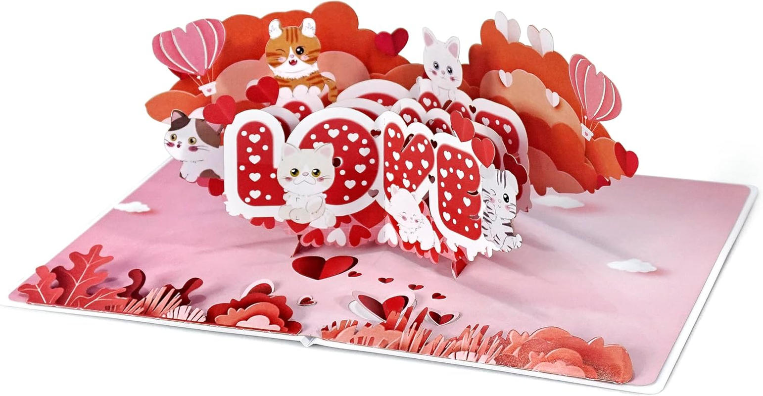 CUTPOPUP Love, Anniversary Card Pop Up, Valentines Day Card, Wedding, Engagement, 3D Greeting Card (Love Text with Cats) LO172AU1520 image number 3