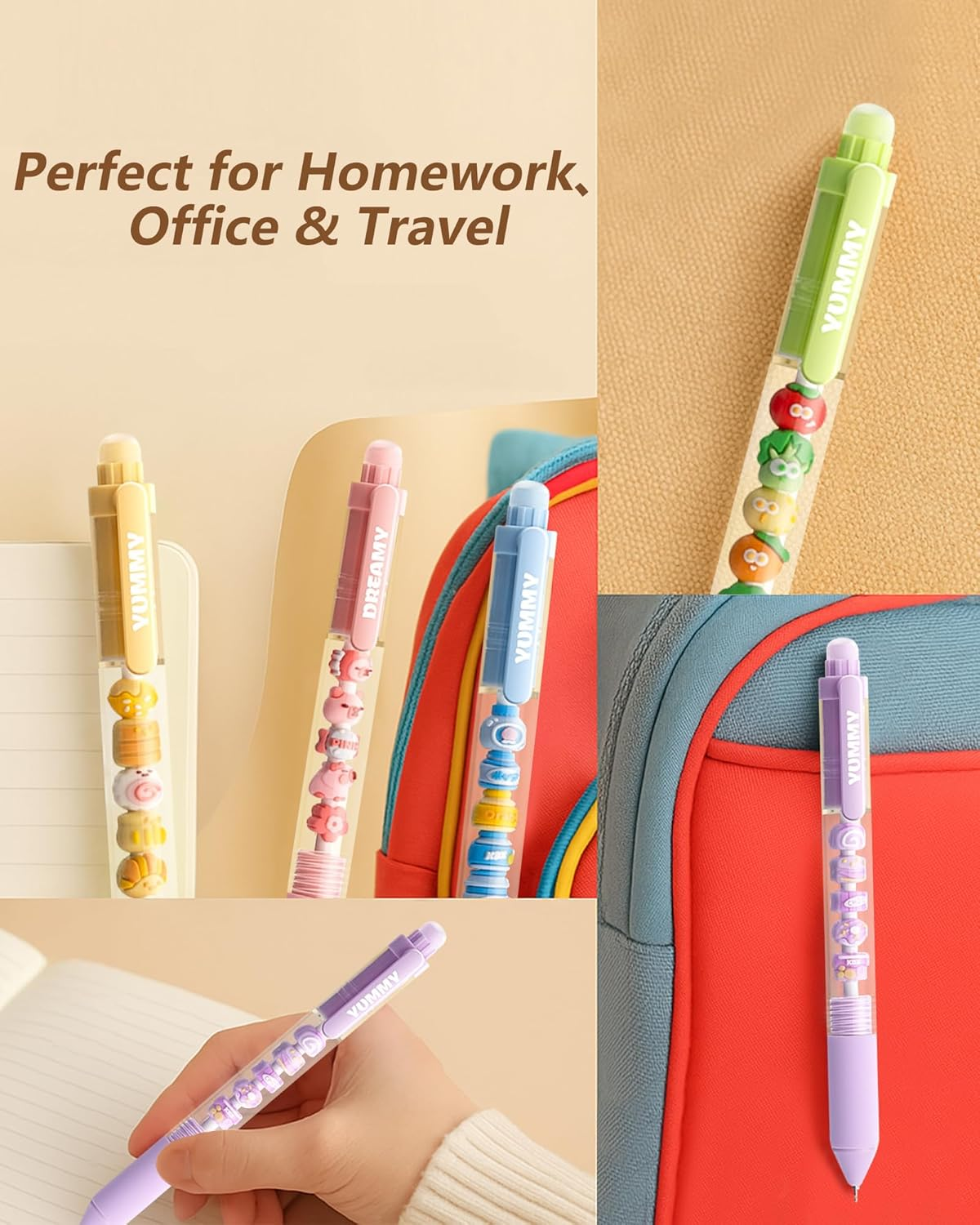 6 Pack Cute Cartoon Gel Pens, 0.5Mm Fine Point Quick Dry Black Ink Smooth Writing Pens, Retractable Ballpoint for Journaling Planner(Funny Animals Fruits Snacks DIY Designs) image number 5