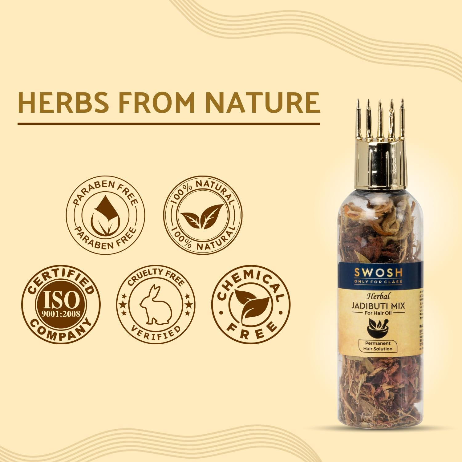 SWOSH Ayurvedic Herbs and Herbal Dry Jadibutti Mixture for Hair Oil Infusion 10 Gram(0.35 Oz) Bottle with Comb Applicator image number 2