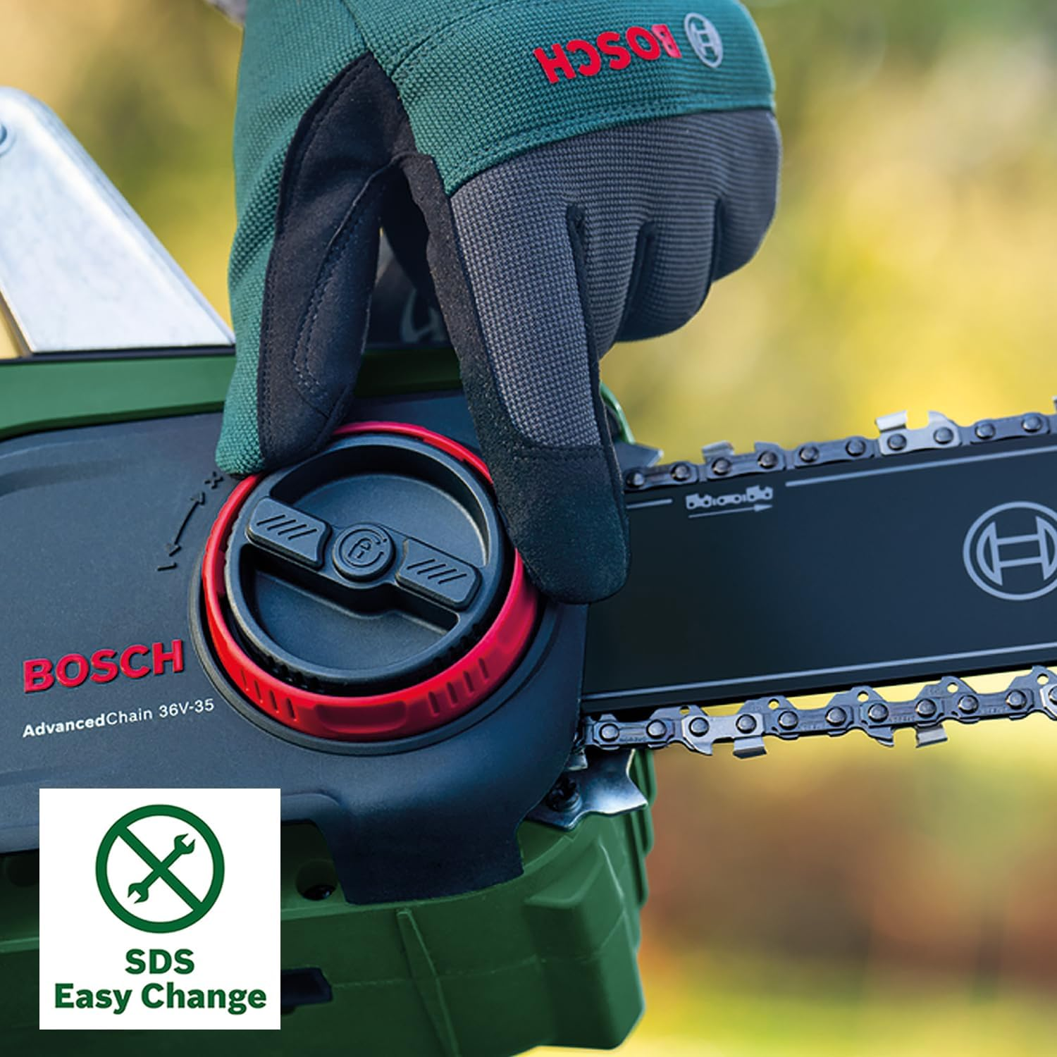 Bosch 36V Cordless Brushless Chainsaw without Battery, 35Cm Bar, Opticut Speed Control, Quickstop Brake, Cutting through Tough Hardwood, Chain Speed: 14 M/S (Advancedchain 36V-35-40). Made in Europe