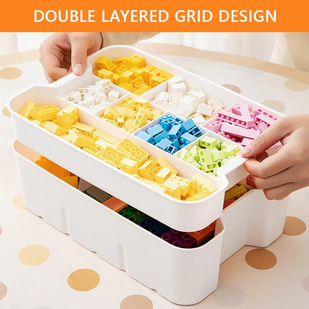 Versatile Craft & Toy Organizer - Stackable Clear Storage Bins with Lids, Removable Tray, Durable Pull Handle, Perfect for Arts & Crafts, Beads, Crayons, Classroom & Game Storage