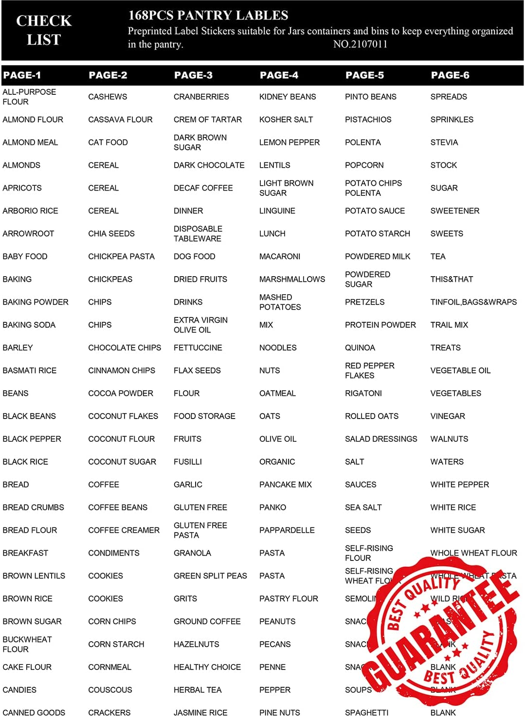 168 Pantry Labels, Prefdo Minimalist Farmhouse Waterproof Preprinted Food Name Stickers + Numbers for Kitchen Organization Storage Containers, Jars & Canisters (Black) image number 4