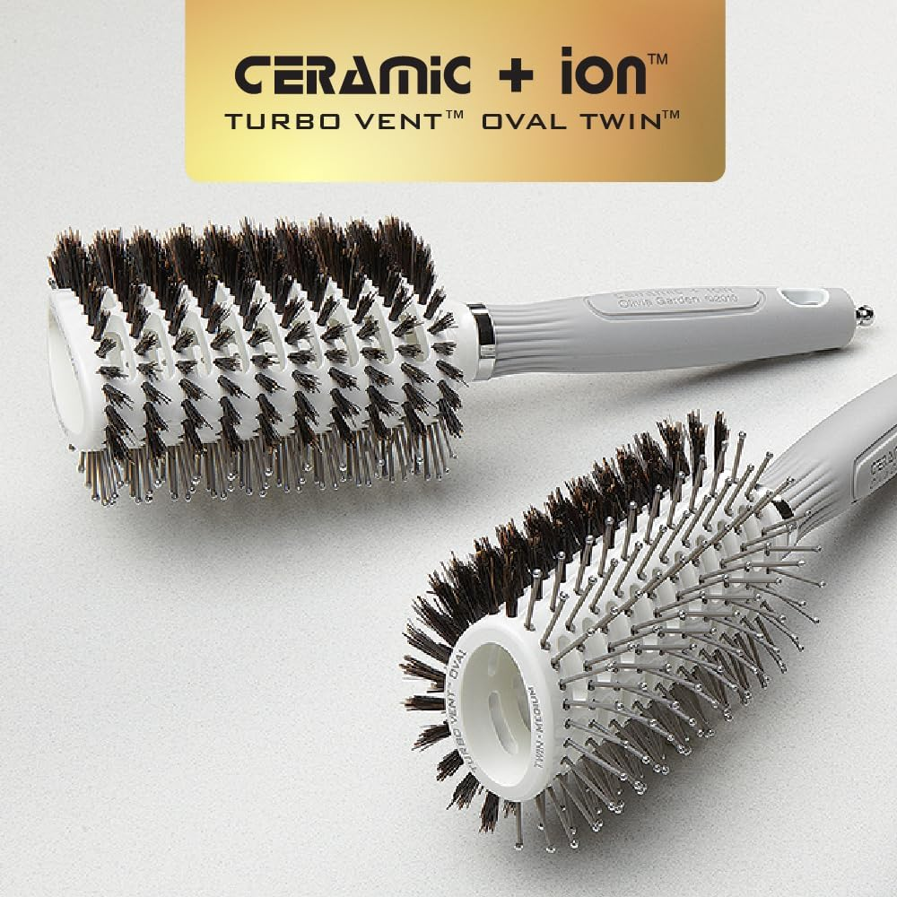 Olivia Garden Turbo Vent Oval Twin & 100% Boar Hair Brush CIOVL-TWINMD (Twin Medium) image number 6