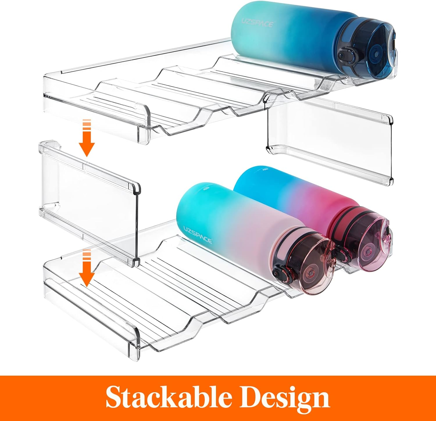 Lifewit Stackable Bottle Rack for Cupboard, Freezer, Pantry, Plastic Bottle Holder for Kitchen Worktop, Office - Pack of 2 Each Shelf Holds 4 Containers image number 3