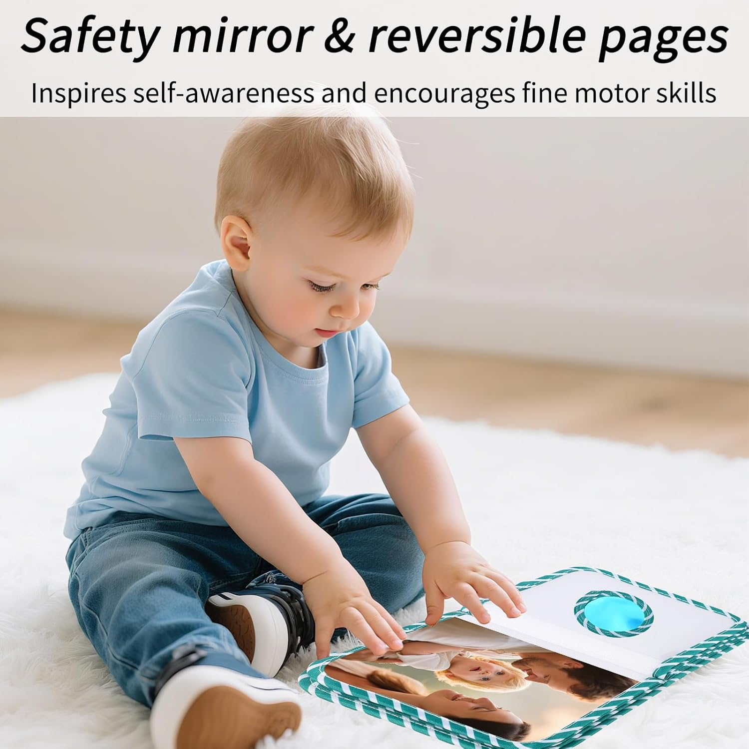 Baby Photo Albums, Soft Cloth My First Photo Book for Newborns Toddlers Holds 4X6" Pictures Dinosaur Style Family Memory Book with Mirror & Hook for Baby Shower image number 5