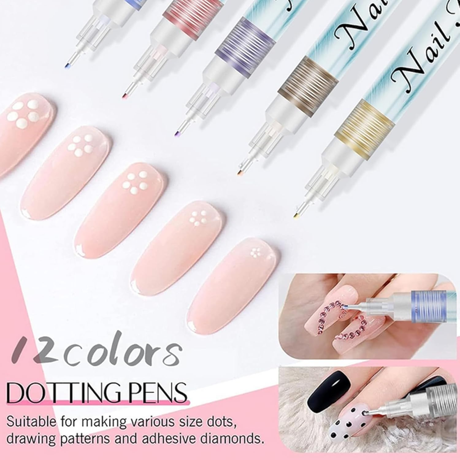 12 Colour 3D Nail Art Pens Set, Acrylic Paint Pens, Quick-Drying Waterproof Graffiti Dotting Pen for DIY Dot Line Flower (Upgraded Version) image number 6