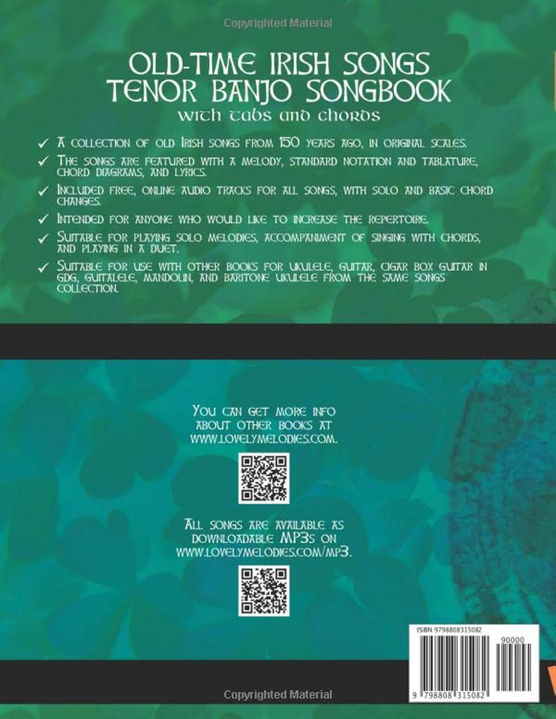 Old-Time Irish Songs - Tenor Banjo Songbook for Beginners with Tabs and Chords