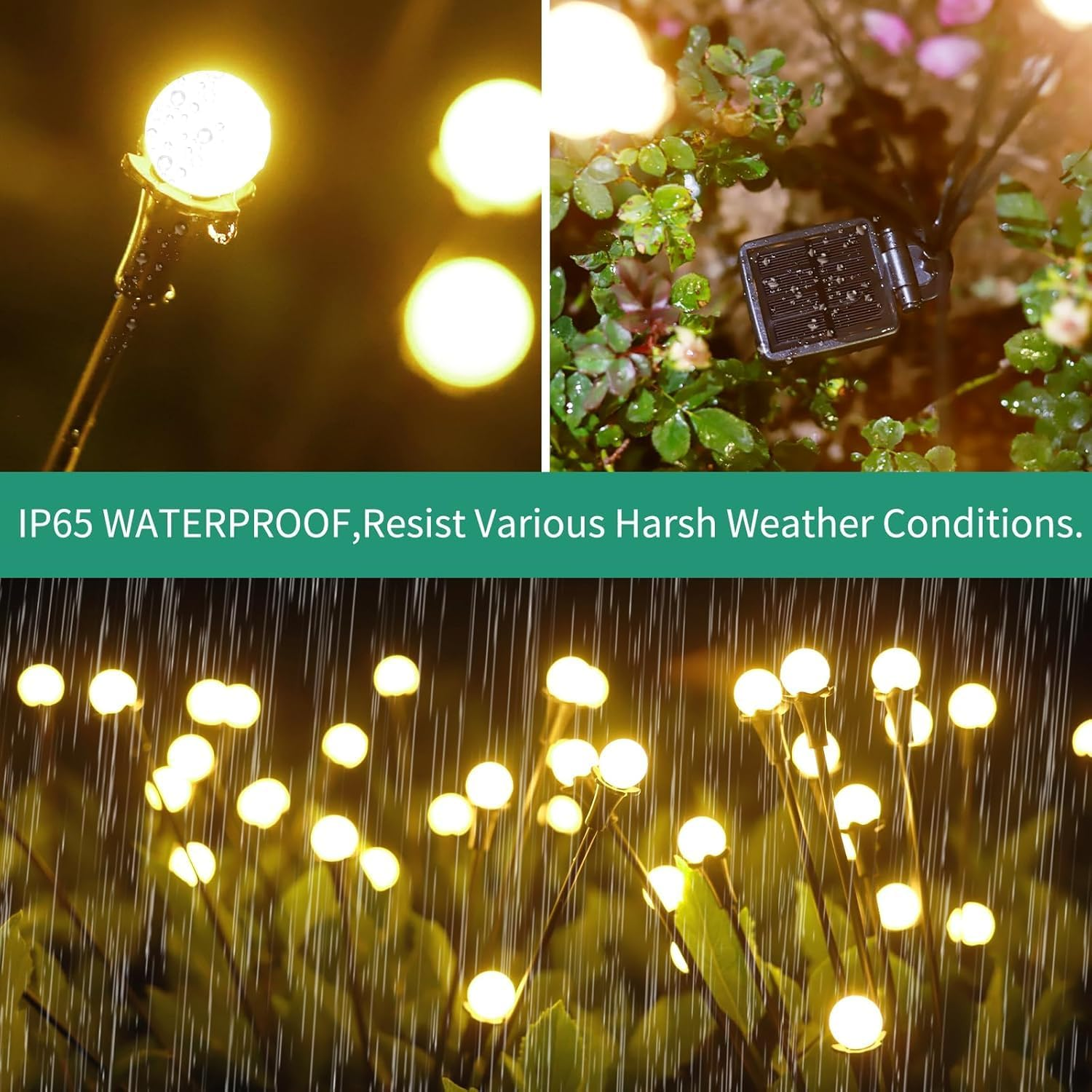 Solar Garden Lights Outdoor, 32 LED Starburst Swaying Lights, 4-Pack, Waterproof IP65, 600Mah Battery