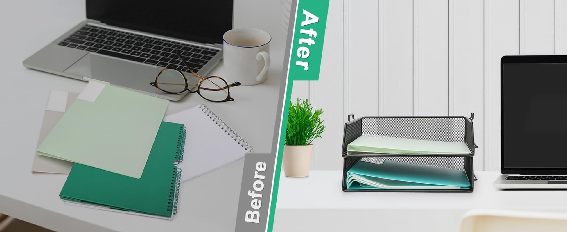 EXERZ Paper Sorter/Tray/Desk Organiser/File Holder 2Pcs - Office, School (Black) - 2 X Black image number 5