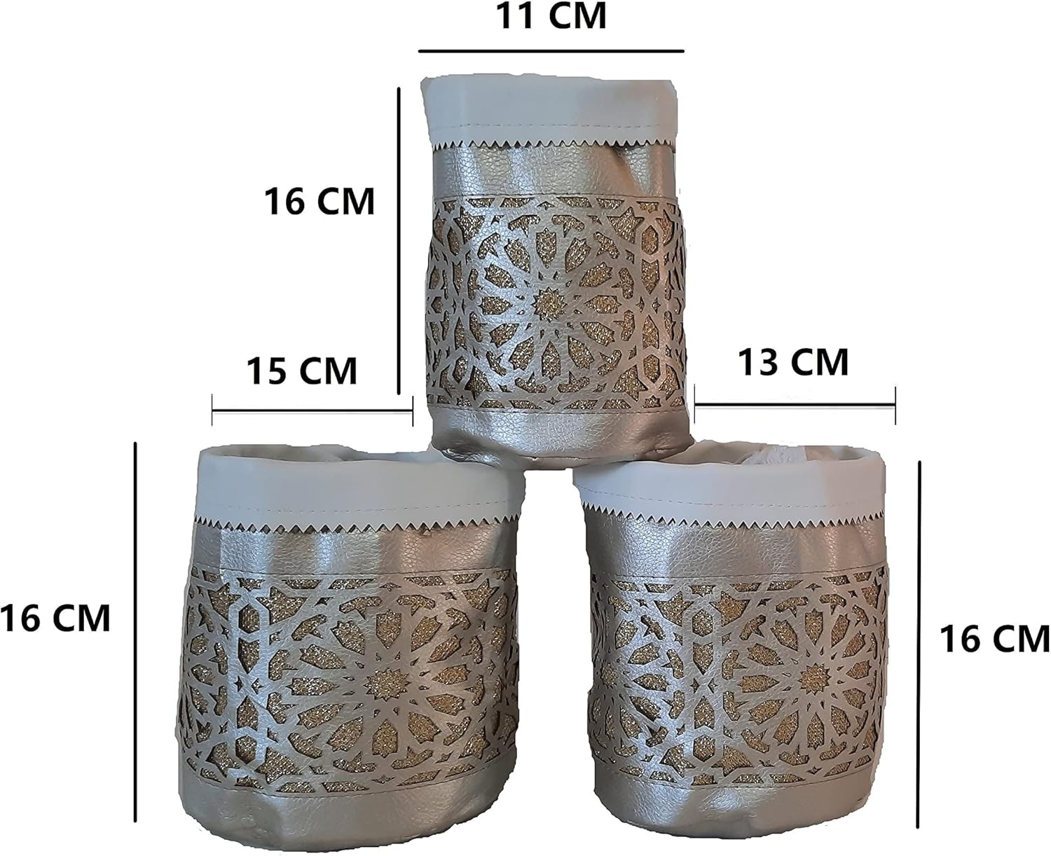 ELAZVIBES Storage Basket - Organiser Basket Set of 3 - Oriental Pattern - round Baskets Utensilo - Gift Basket Table Basket Organiser Storage - Baskets - Grey-Gold image number 2