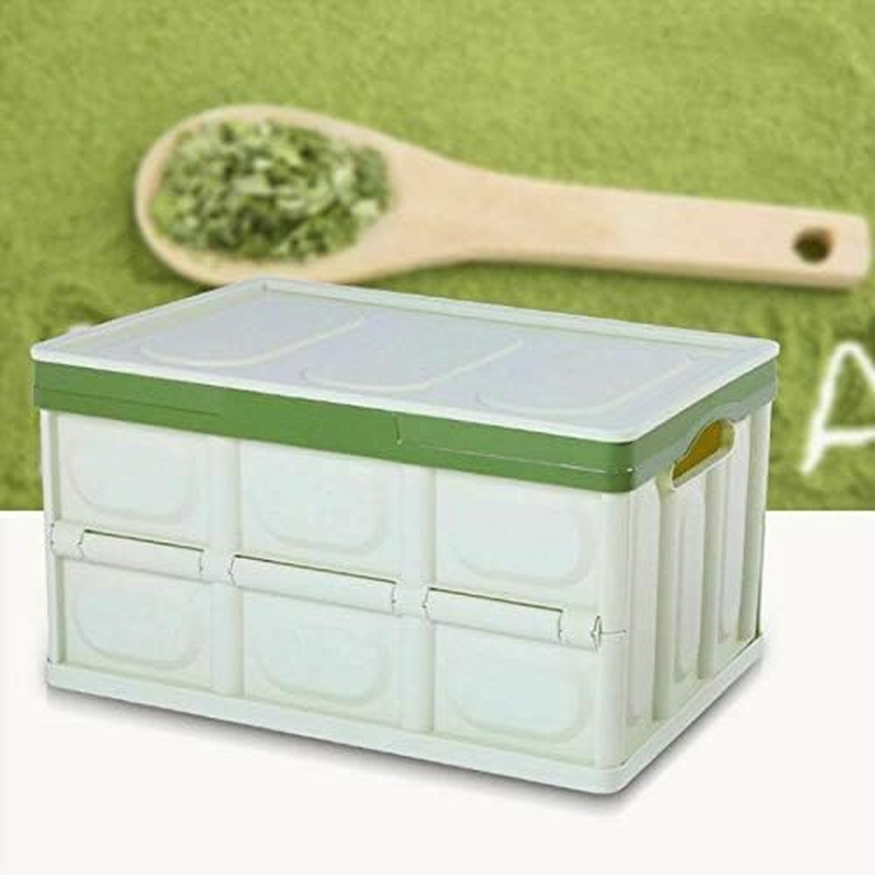 Clever Durable Collapsible Folding Stackable Plastic Crates Storage Container Basket Bins Box with Lids for Outdoor Picnic Camping Cooking Grocery Shopping (Small, Green) image number 3