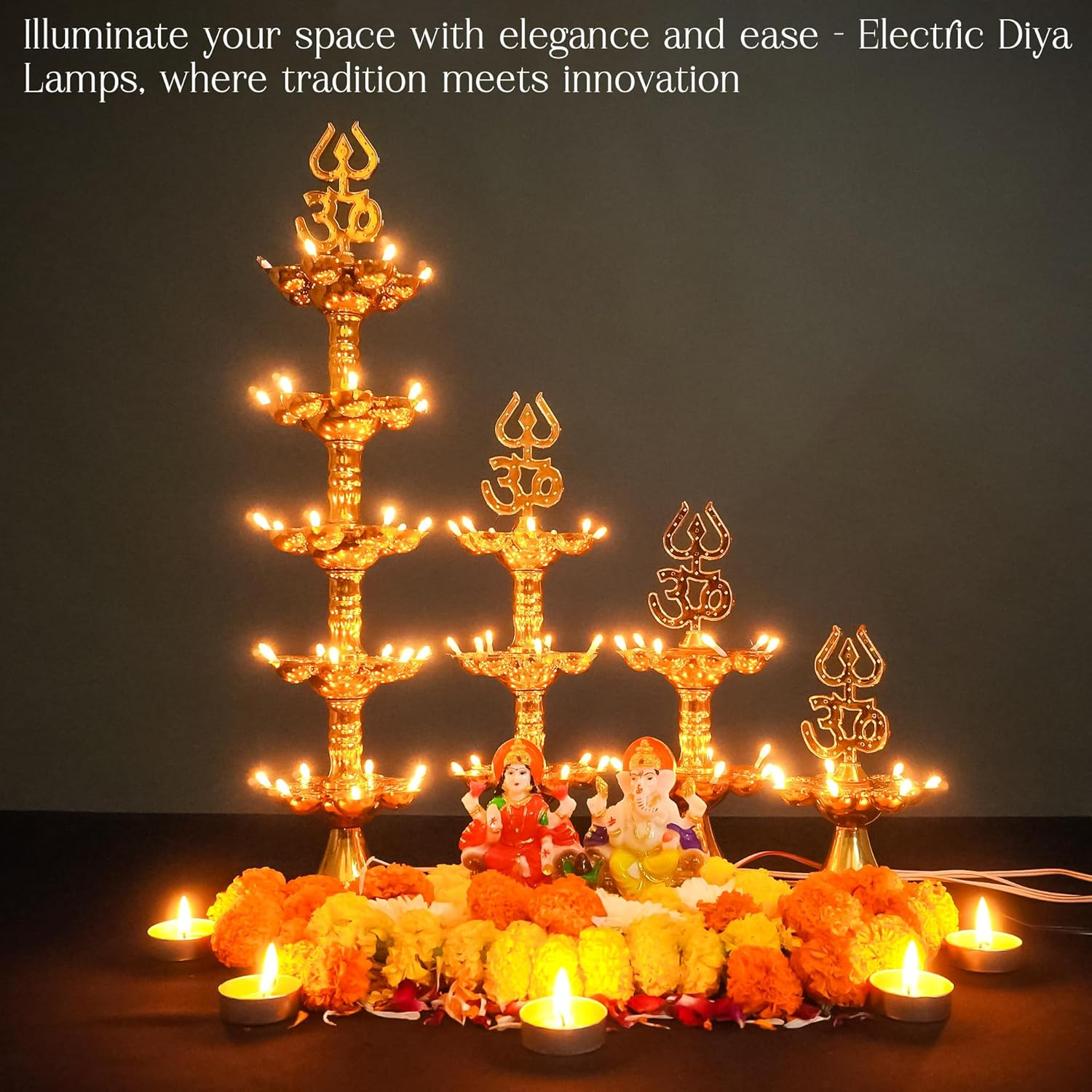 Electric LED Pooja Lamp, Golden Spark Light for Home Temple Decor, Mandir Festival Lighting, Diwali Decoration Piece (Layer 2, 2)