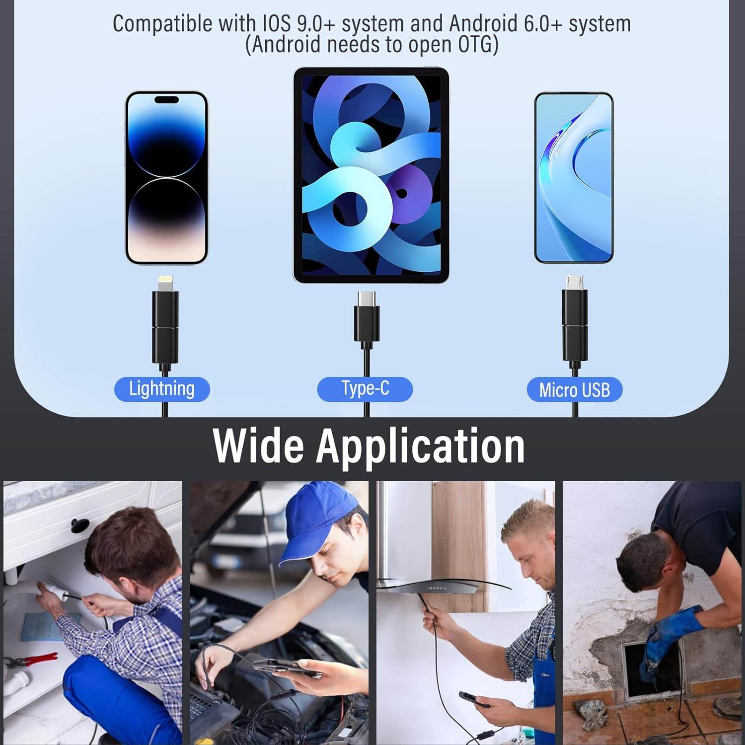Bluefire USB Endoscope Camera, 3MP HD Dual Lens Industrial Borescope, IP67 Waterproof USB Inspection Camera with 9 Adjustable LED Lights for Smartphones/Tablets(3.5M) image number 1