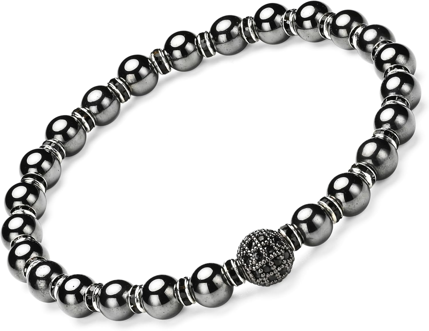 Hematite Magnetic Bracelet with Zirconia,Handmade Stretch Magnetic Bracelet，Eliminates Static Electricity.