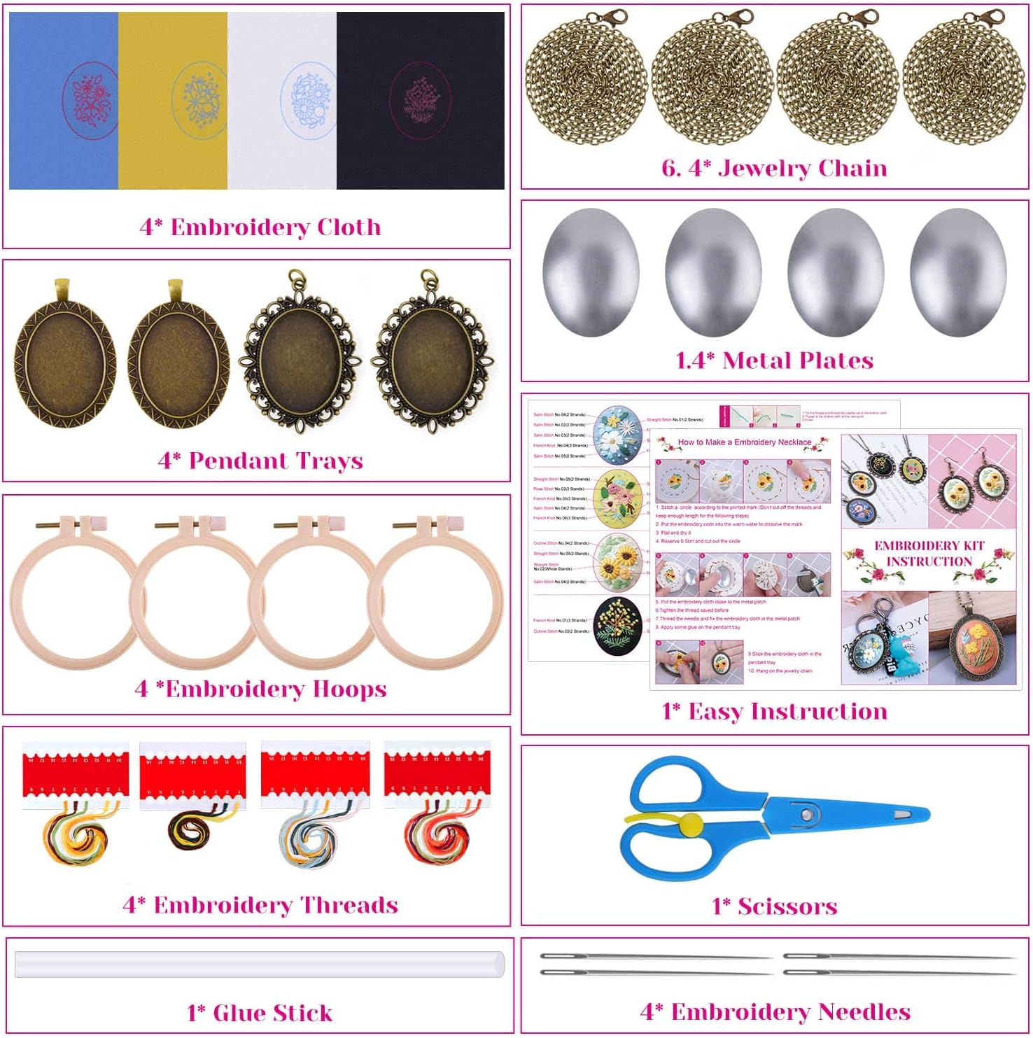 Embroidery Pendant Kit for Beginners, Shynek Embroidery Starter Kit with Pattern and Instructions Cross Stitch Kit Including Pendant Trays Embroidery Clothes with Floral Pattern, Embroidery Hoops image number 5