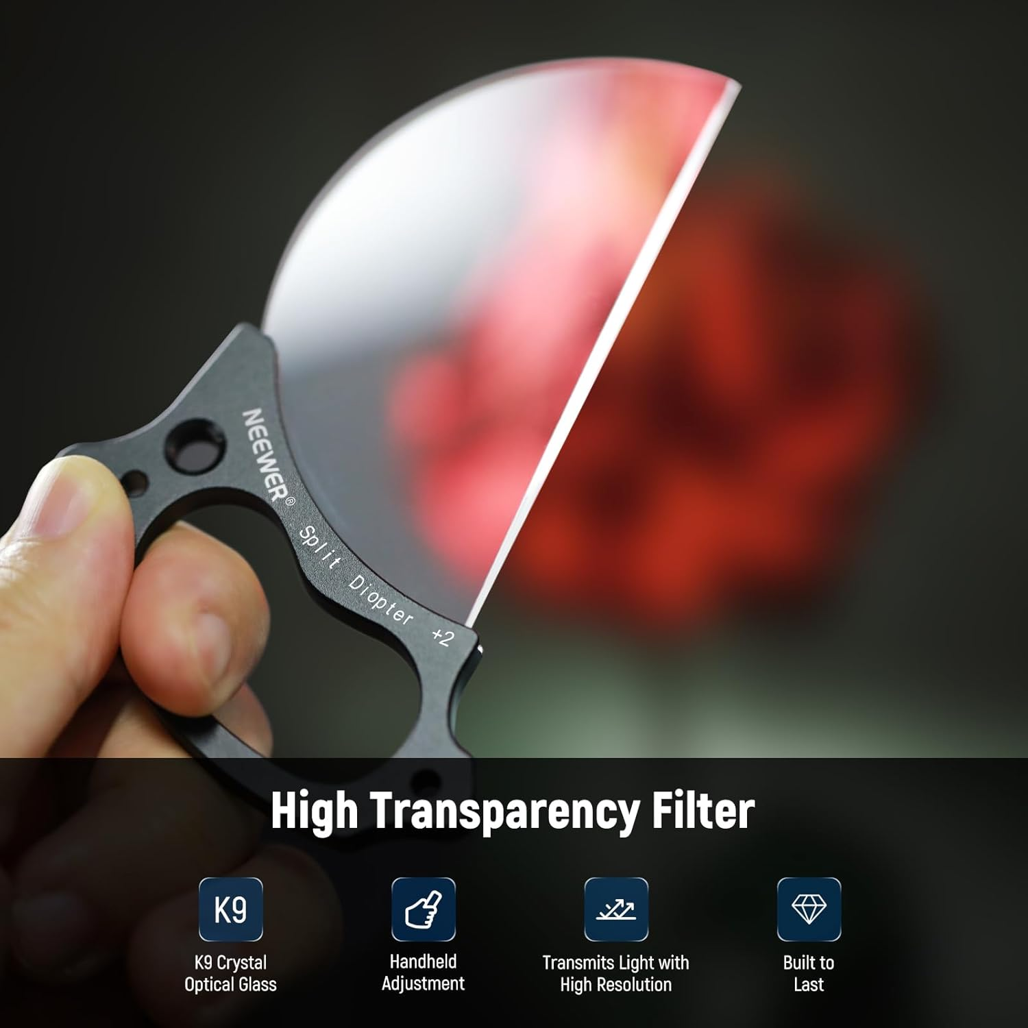 NEEWER 79Mm Split Diopter Effect Filter Half Domed Photography Prism Filter with Hand Grip, 1/4" Screw Hole for Magic Arm Small Tripod, BK9 Optical Crystal Glass Semicircular for Foreground Blur image number 6