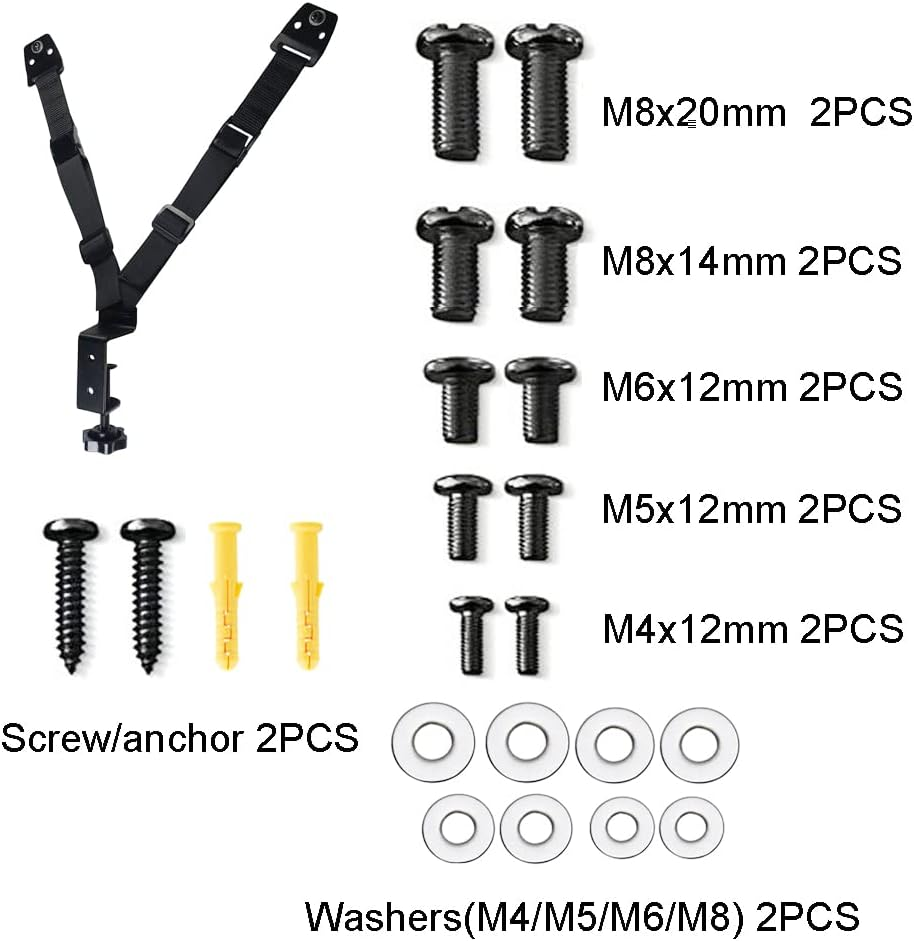 JOLIRSBOX Child Proof TV Safety Straps- TV Earthquake Strap Furniture Anchors Work for Baby Proofing Secures to TV Stand and Walls,Heavy Duty Metal Plate, Adjustable Strap, No Plastic Parts
