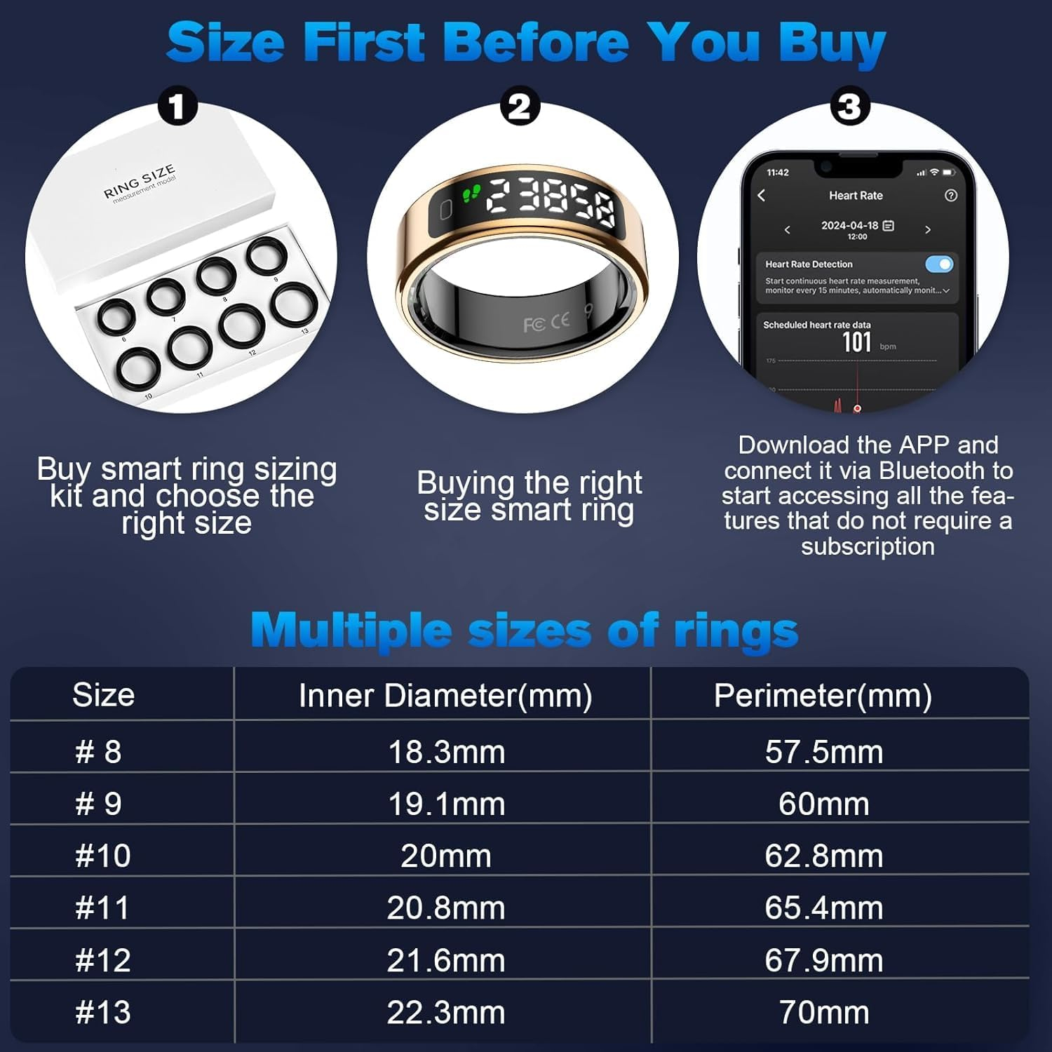 Smart Ring for Women with Display Screen, Smart Ring for Men, Fitness Sport Step Activity Time Calories, Wireless Charging, for Ios Android (Black, 11) image number 3