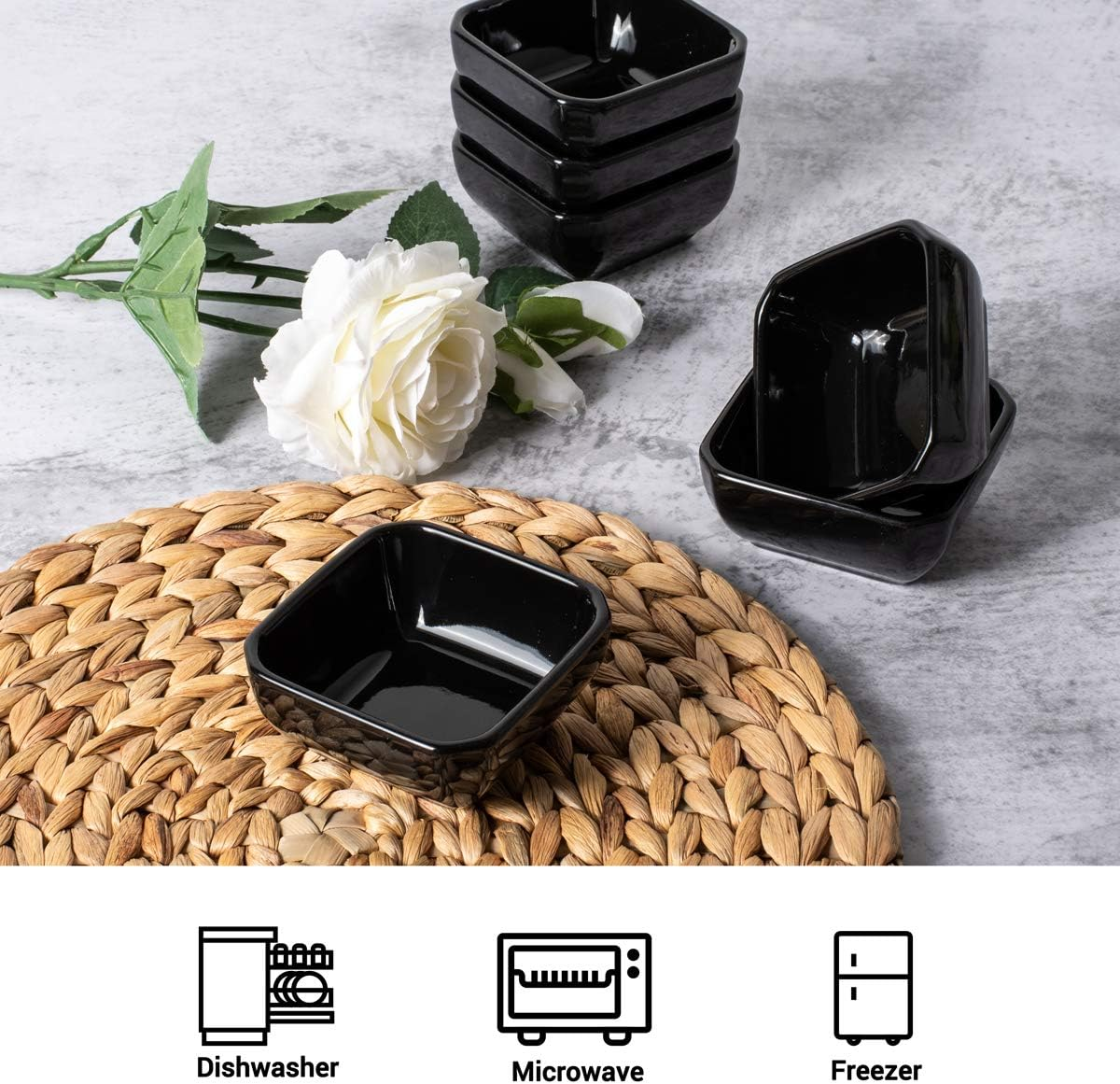 3 Oz Ceramic Dip Bowls Set- Delling Black Dipping Sauce Bowls/Dishes for Tomato Sauce, Soy, BBQ and Other Party Dinner-Chip and Serving Bowls Set - Set of 6 image number 2