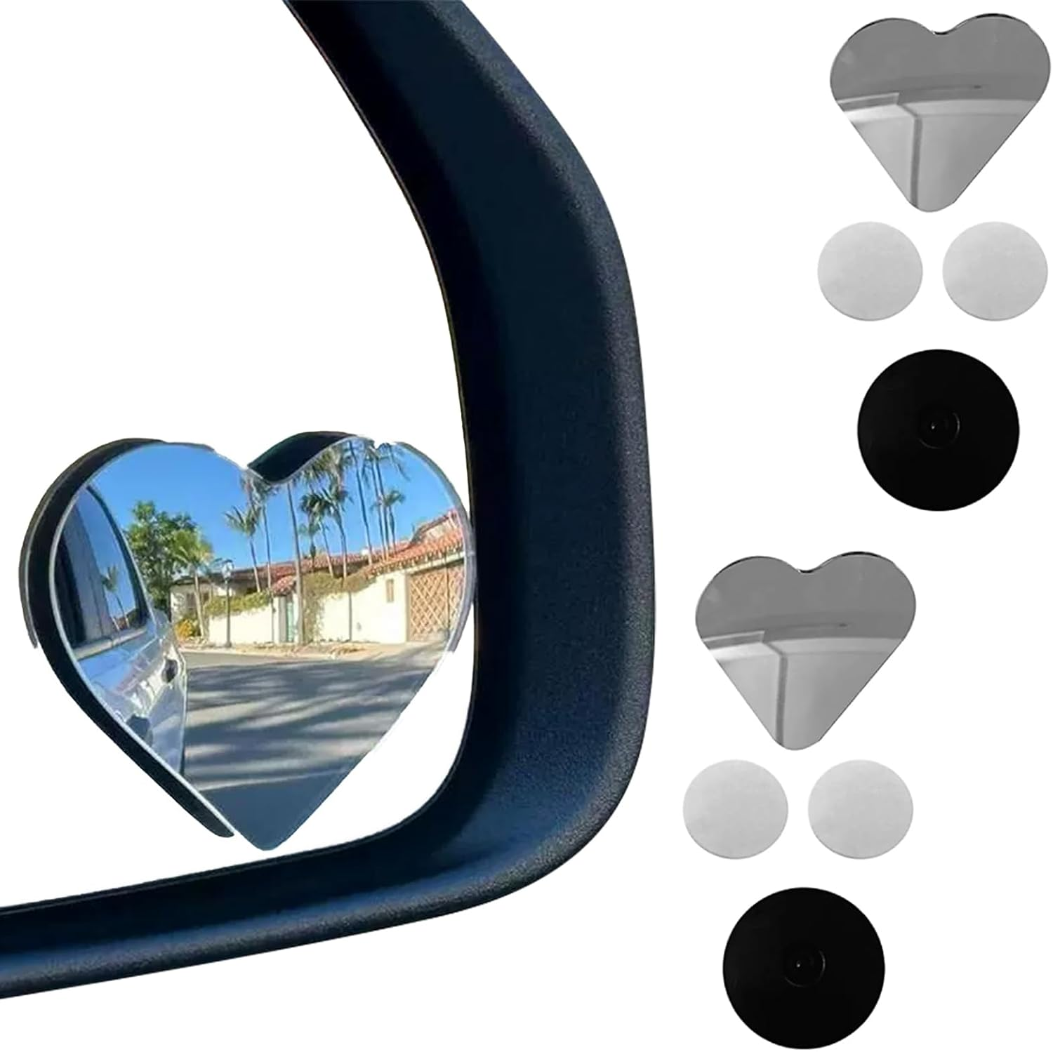 2 Sets Heart Shaped Blind Spot Mirror - Cute Car Accessories, HD Convex Rearview Mirror Set, Universal Stick-On Side Mirror for Cars, Suvs, Trucks, Frameless Design with Wide Angle for Enhanced Safety image number 6