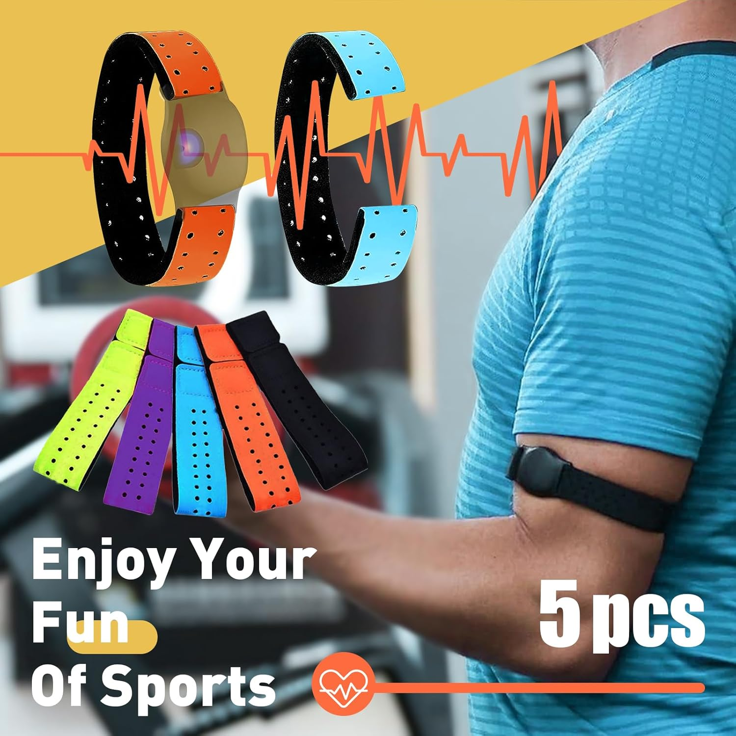 5Pcs Replacement Heart Rate Monitor Bands, 0.8X13.8In 5 Colors Soft Heart Rate Strap Adjustable Armband Strap Heart Rate Monitor Band for OTF Beat Heart Rate Sensor,And for Theory Fitness image number 4